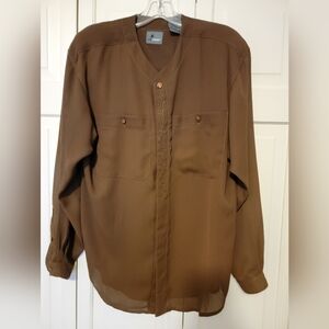 Liz Wear Women's Dark Brown Button Up Blouse Size Medium EUC